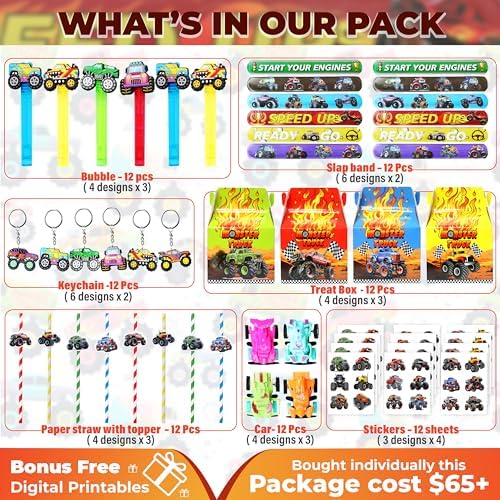 Monster Truck Party Favor 84 PCS Multi-Item Pack