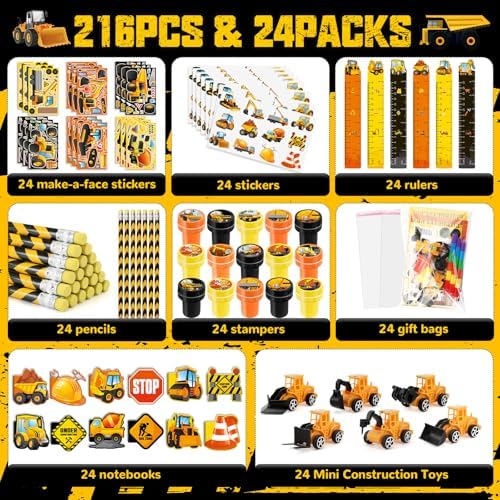 BenLouis 192Pcs Construction Party Favors Set for Kids