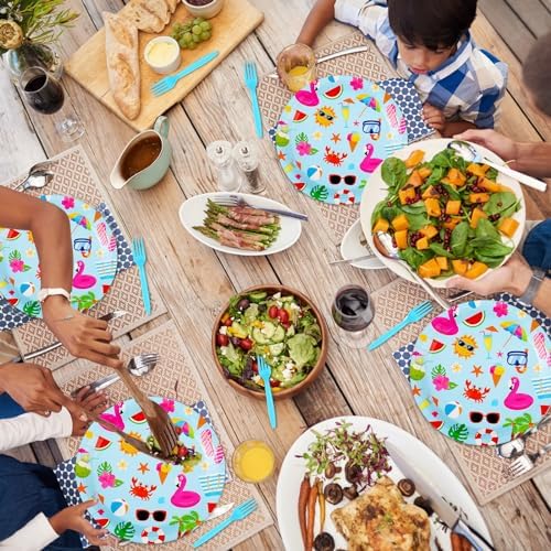 Zhehao 90 Pcs Summer Pool Party Paper Plates and Forks