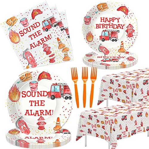 Fire Truck Birthday Tableware Set for 24 Guests