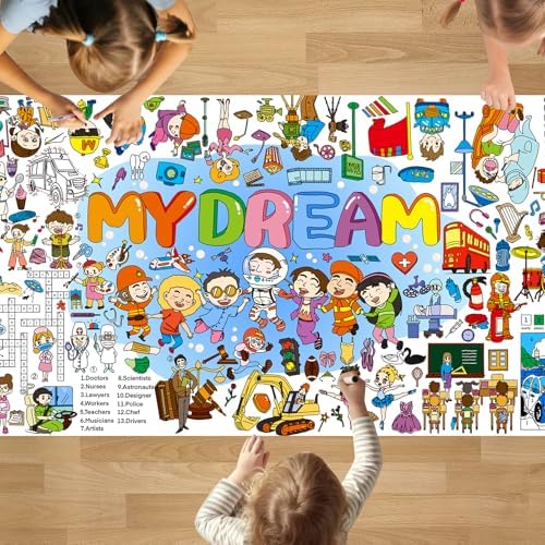 PADTIC Giant Coloring Poster 35x72 Inches Dream Themed Tablecloth Kids Art Craft
