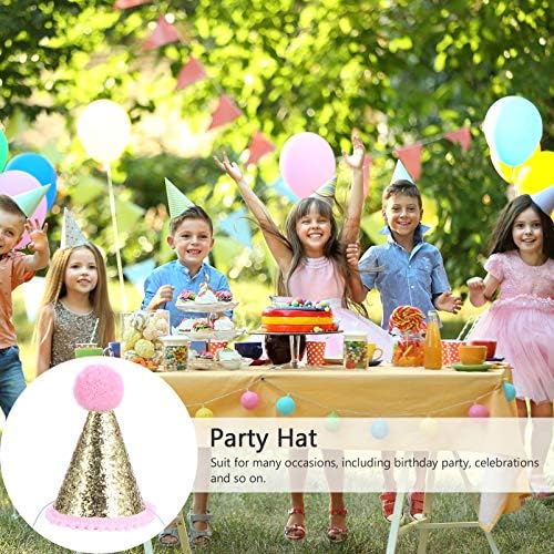 Pink Pom Pom Sequin Birthday Party Hat for Kids