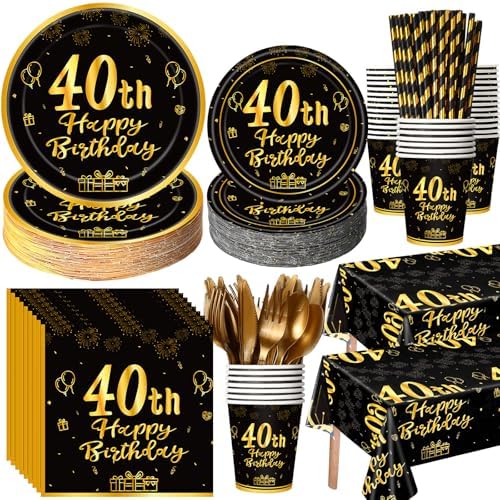 452 Pcs 40th Birthday Decorations Set Black Gold