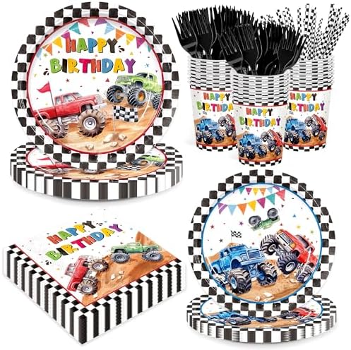 Monster Truck Party Tableware Set 144 Pcs for 24 Guests