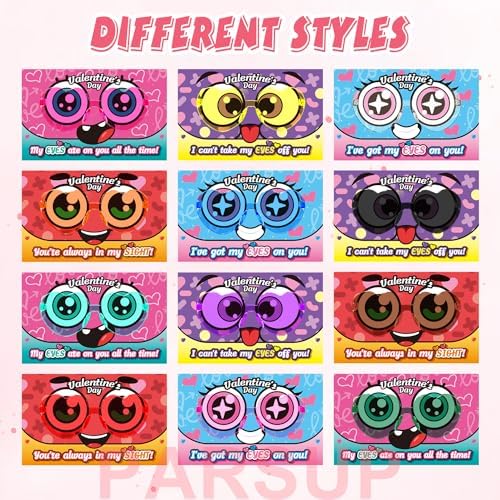 PARSUP 16 Pcs Valentine Greeting Cards with Heart Shape Glasses