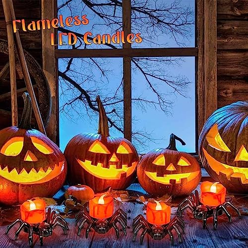 6 Pack Halloween LED Tea Lights with Spider Design