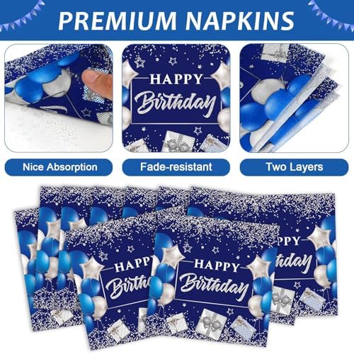 16th Birthday Plates Napkins Forks Set Blue Silver for 24 Guests