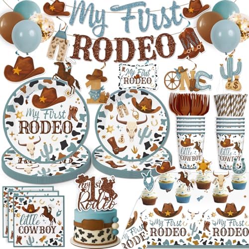 168 PCS First Rodeo Birthday Decorations for Boys