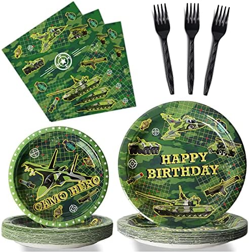 96 Pcs Camouflage Birthday Party Set for 24 Guests