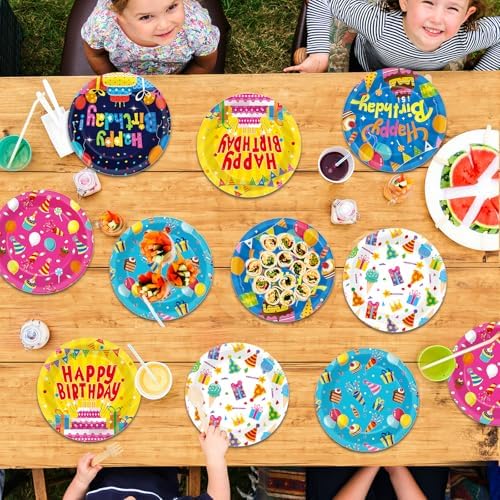 60Pcs Happy Birthday Plates for Kids Party Supplies