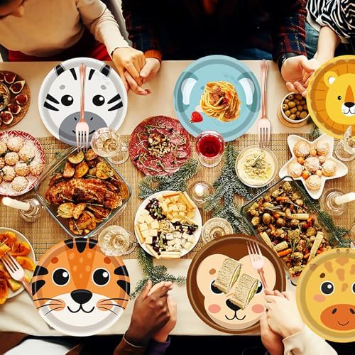60Pcs Jungle Safari Animal Shaped Paper Plates