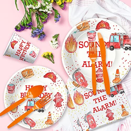 Fire Truck Birthday Tableware Set for 24 Guests