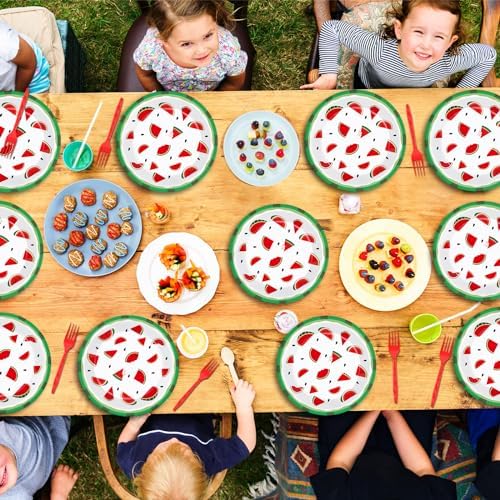 Wiooffen 48 Pcs Watermelon Party Plates - 9 Inch Decor Set for Kids Birthday Summer Festivals
