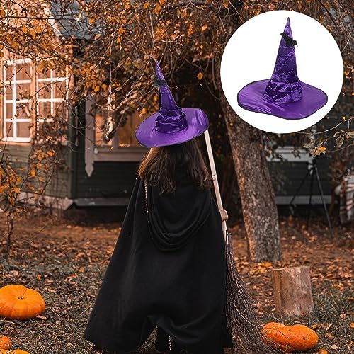 LOGOFUN Halloween Witch Hat Purple Wizard Hat with Bat for Cosplay Party