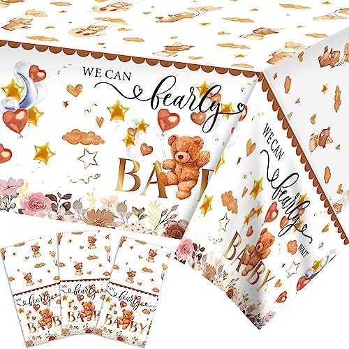 Adirasenotek 3Pcs Bear Baby Shower Tablecovers