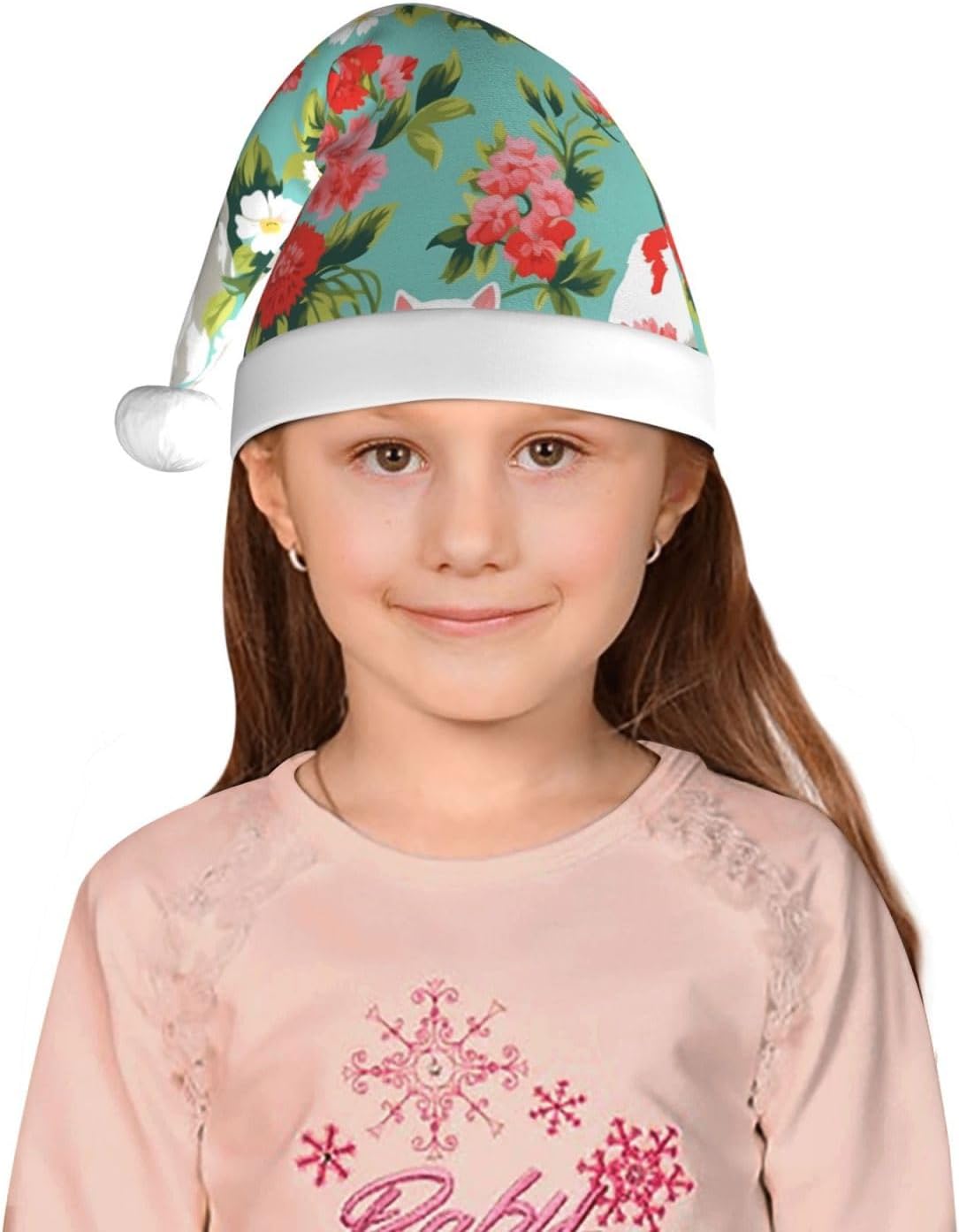 Vintage Cats and Flowers Santa Hat for Kids