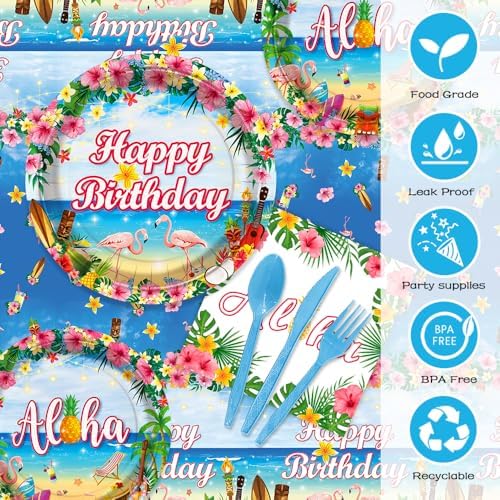 194pcs Hawaiian Aloha Birthday Decorations Set for 24 Guests