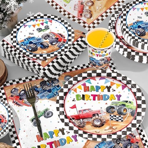Monster Truck Party Tableware Set 144 Pcs for 24 Guests