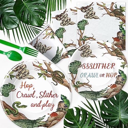 Reptile Birthday Party Plates Set for 24 Guests
