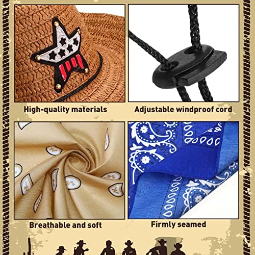 Yahenda 48 Piece Cowboy Hats Set with Colorful Bandanas
