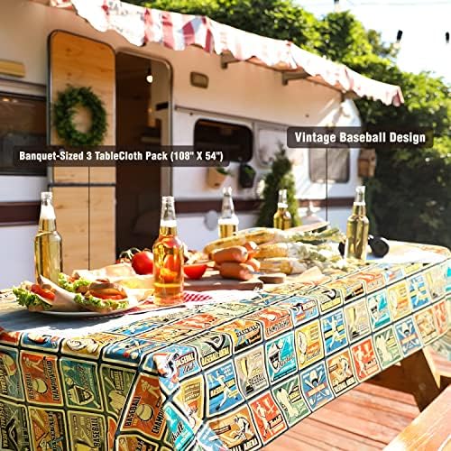 Carlsbad Linen Company 3 Pack Vintage Baseball Tablecloths