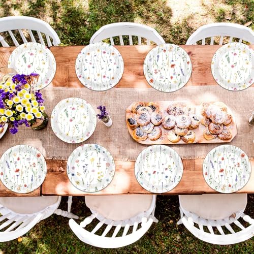 60Pcs Wildflower Party Plates 7 Inch Floral Tableware Set