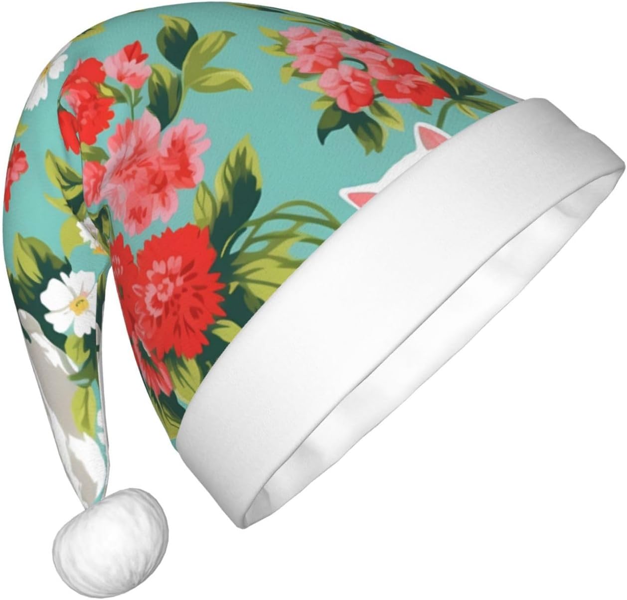 Vintage Cats and Flowers Santa Hat for Kids
