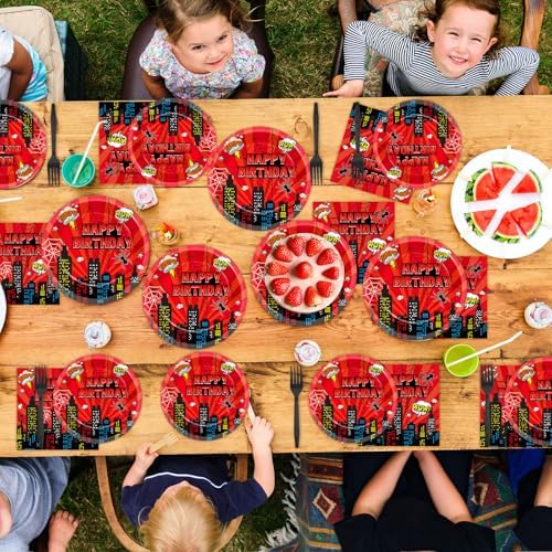 96Pcs Spider Party Plates Napkins Forks Set for 24 Guests
