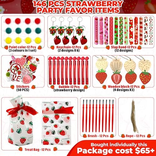 Strawberry Birthday Party Favors Kit 146 PCS