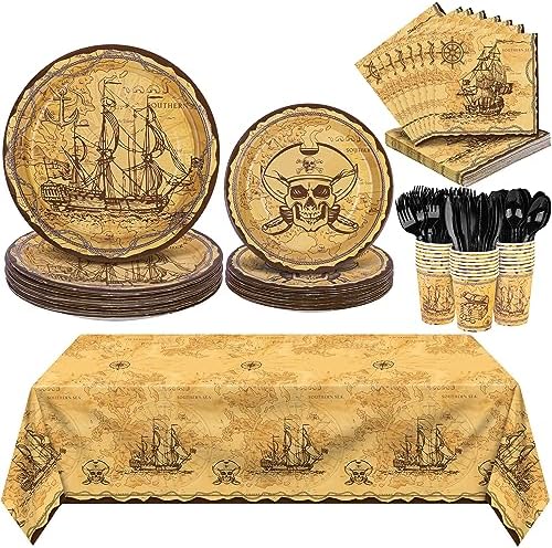 Durony 169-Piece Pirate Tableware Set for Birthday Parties