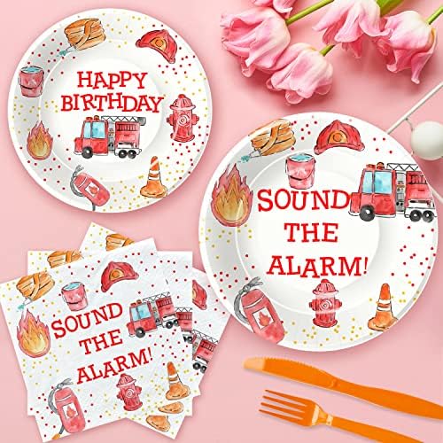 Fire Truck Birthday Tableware Set for 24 Guests