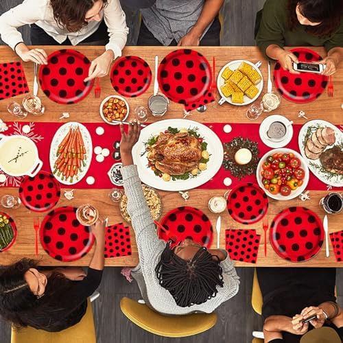 Ladybug Themed 96Pcs Plates Napkins Party Set for 24 Guests