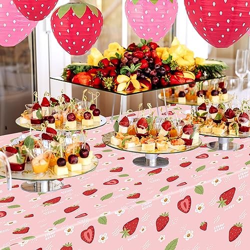 Strawberry Party Tablecloth 4 Pack for Girls Birthday Decorations