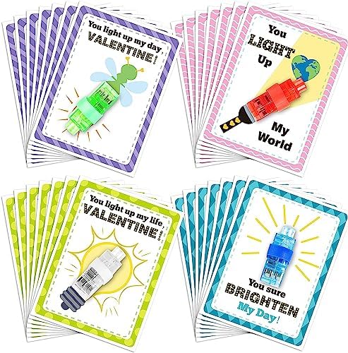 Haooryx Valentines Day Gifts 28-Pack LED Finger Lights Cards Party Favors