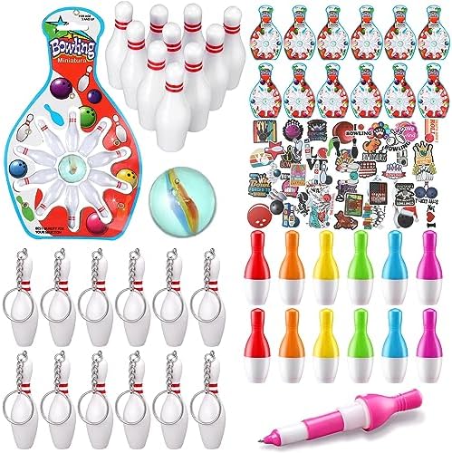 Deekin Bowling Party Favors 12 Pcs Keychain Pens Mini Set Stickers