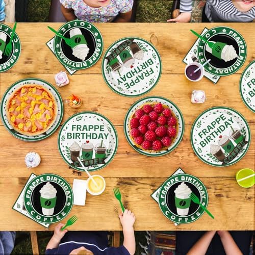 Grencian Green Coffee Birthday Plates Napkins Set