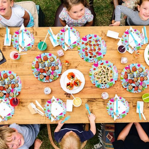 Zhehao 90 Pcs Summer Pool Party Paper Plates and Forks
