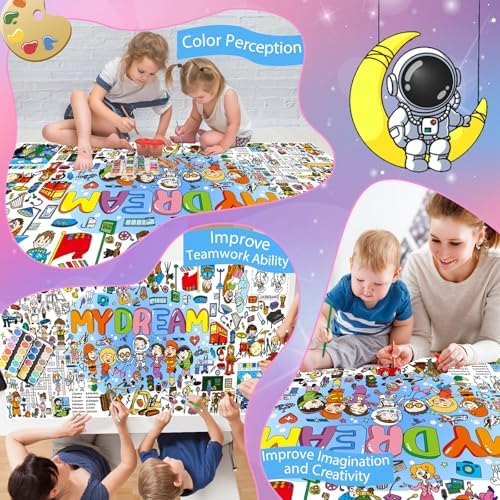 PADTIC Giant Coloring Poster 35x72 Inches Dream Themed Tablecloth Kids Art Craft