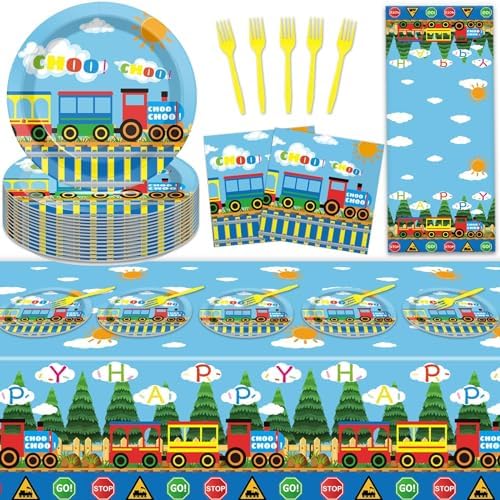Train Birthday Party Tableware Set for 20 Guests