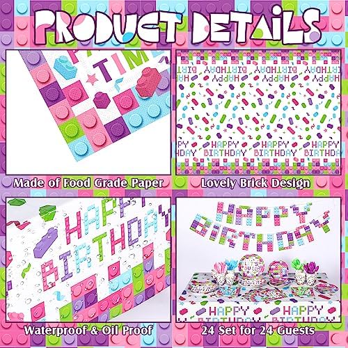 Gejoy 171 Pcs Building Block Birthday Party Tableware Kit for Girls