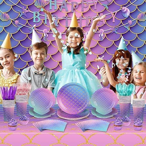 Roshtia 172 Pcs Mermaid Party Tableware Set for 24 Guests