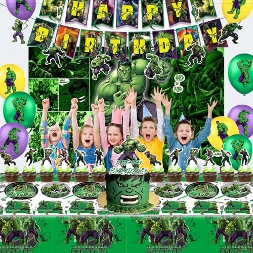 Green Superhero Birthday Party Supplies Set for Kids