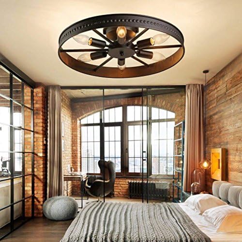 6-Light Rustic Metal Ceiling Fixture Black Round Industrial Style
