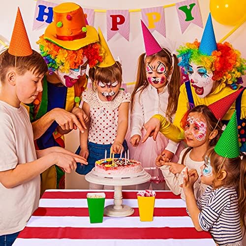 Elcoho 2 Pack 54x107 Inch Plastic Red and White Stripes Tablecloths for Carnival Movie Night Decorations