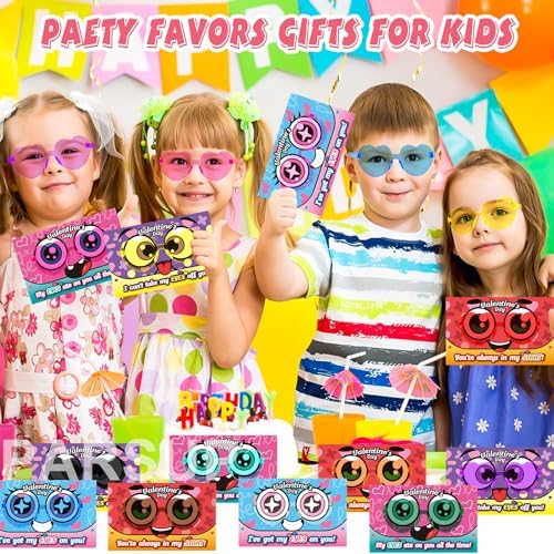 PARSUP 16 Pcs Valentine Greeting Cards with Heart Shape Glasses