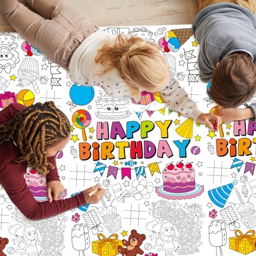 Giant Happy Birthday Coloring Tablecloth for Kids