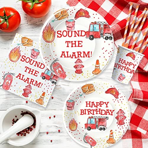 Fire Truck Birthday Tableware Set for 24 Guests