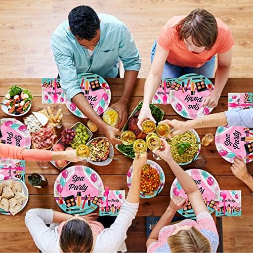 96 Pcs Spa Party Plates and Napkins Set