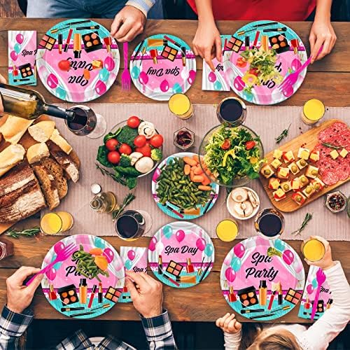 96 Pcs Spa Party Plates and Napkins Set
