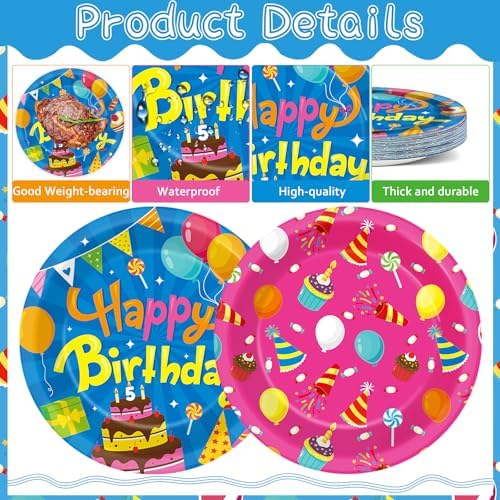 60Pcs Happy Birthday Plates for Kids Party Supplies